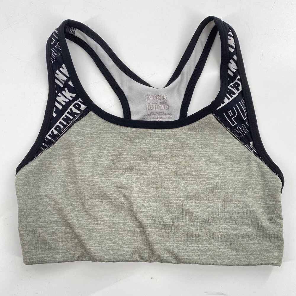 PINK Victoria's Secret Ultimate Pullover Racerback Sports Bra Size XS Gray/Green